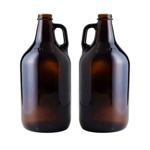 FastRack 64oz Amber Glass Growlers with Polyseal Caps (2 Pack) | Half Gallon (1/2 Gallon) Beer Growler Jugs...