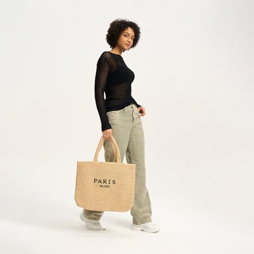 Image of Large Straw Tote Bag Summer Straw Purse for Women Vacation Raffia Woven Beach Bags Handbag