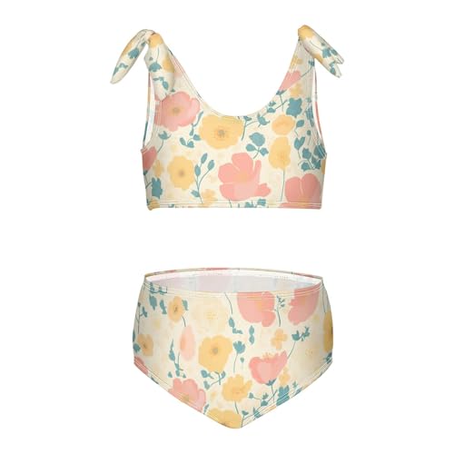 KLL Vibrant Floral Pattern Poppy Girls' 2 Piece Bikini Sets Quick-Dry Beach Bathing Suit Bathing Suit