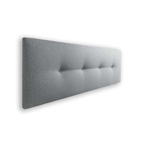 Silcar Home - Cabecero de Cama 135 Tejido Gris Claro Silvi - Tapizado, Estructura Madera, Hilera Botones Estilo Moderno - Fácil Instalación, Acolchado Confort - 135 cm, Tela Gris Claro