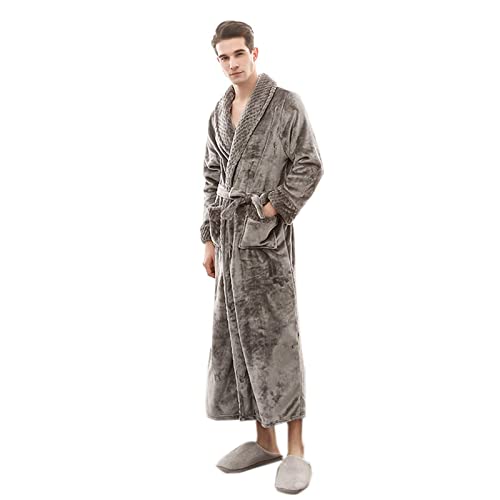 Roupão de Banho Longo de Flanela Pijamas Masculino de Outono e Inverno Cinza G3