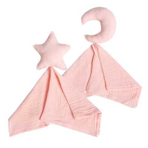 Image of insular Baby Lovey Blanket for Boys and Girls, Organic Cotton Muslin Security Blanket for Babies, Soft Breathable Lovie Soothing Towel for Newborn and Infant, Star&Moon(Pink)