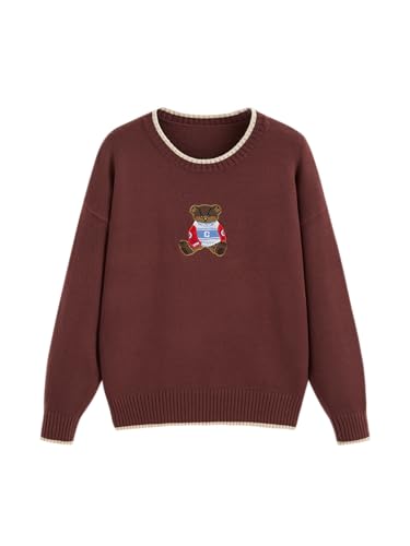 Image of CIDER Women's Fall Sweaters Long Sleeve Cute Sweaters Bear Graphic Crewneck Soft Knit Casual Cropped Pullover