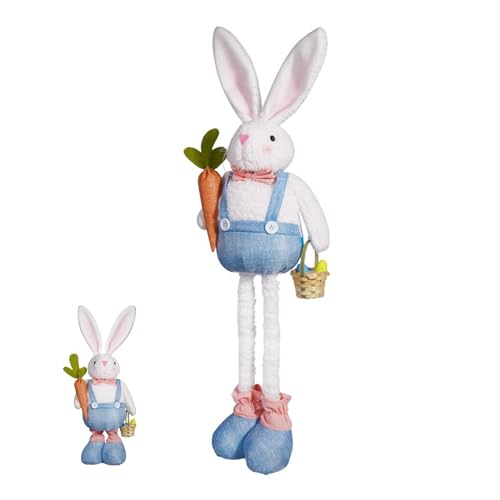 Soft Bunny Doll, Easter Bunny Gnome - Pierna de primavera retráctil linda figura de conejo - Ornamento de exhibición en casa de Pascua, canasta de conejos y zanahorias para niños, niños y adultos