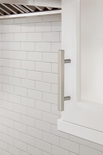 Image of Amerock 10 Pack 3-3 /4 inch Bar Pulls Square Satin Nickel Drawer Pull | 3-3 /4 inch (96mm) Center-to-Center Mounting Distance and 6-1 /16 inches Overall Length, Durable Zinc Cabinet Hardware