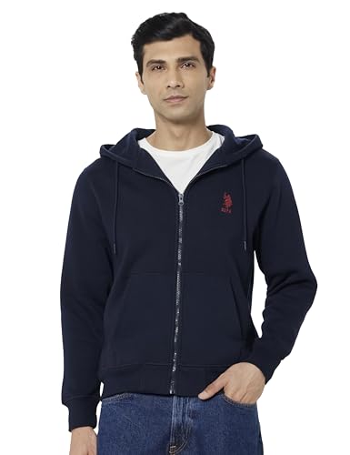 Image of U.S. Polo Assn. Men's Solid Regular fit Sweatshirt, Cotton Blend, Hooded Neck