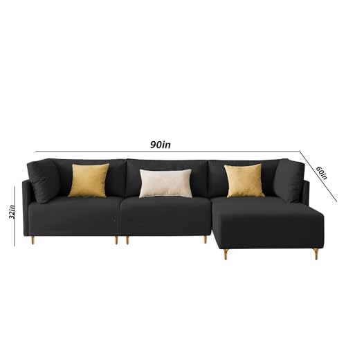 Image of Carina RHS 4 Seater L Shape Sofa Set for Living Room (Black Fabric) Premium Fabric Sofa