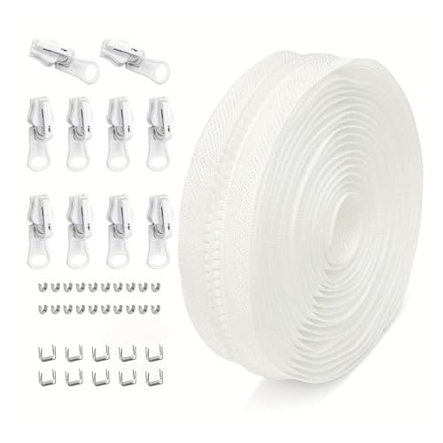 1 juego de cremallera resina 450 cm/177 pulgadas con 10 cabezales reversibles y tope plateado. Ideal for costura doméstica proyectos bricolaje(WHITE)