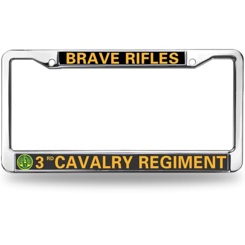 Image of Brave Rifles 3rd Cavalry Regiment License Plate Frame Metal Car Tag Holder | Brave Rifles 3rd Cavalry Regiment License Plate Frame Heavy Duty Metal Tag Cover Fit Standard US Auto Truck Accessories