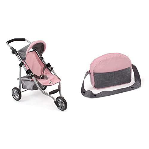 Bayer Chic 2000-61215 - Puppenbuggy Lola, Jogging-Buggy, Puppenjogger, Puppenwagen, Melange grau-rosa, 50 cm, 70 x 33 x 62 cm & 853 15 Wickeltasche für Puppen, Melange grau-rosa