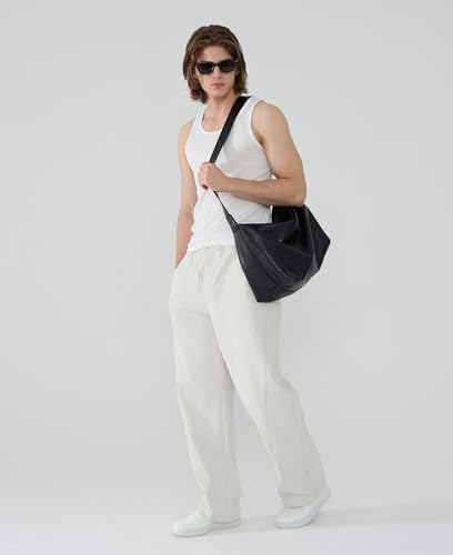 Susclude Baggy Pants Men Wide Leg Casual Y2k Sweatpants Lightweight Elastic Waist Relaxed Fit Drawstring Pants White2