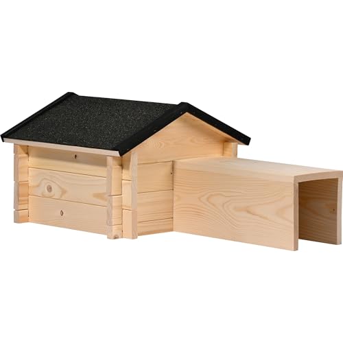 dobar® Igelhaus mit Stecksystem - Igelfutterhaus mit Bitumendach - Igelhütte mit langem Eingang Raubtierschutz - Igelhotel Winterfest - 70 x 39 x 31 cm - Natur