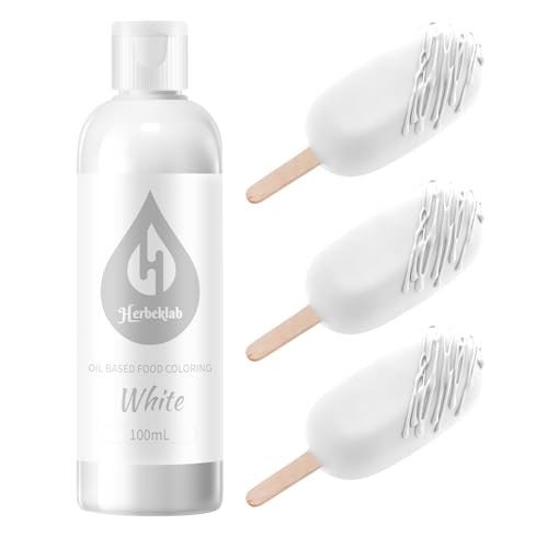 Image of White Oil Based Food Coloring for Chocolate - Herbeklab 100ml Professional Concentrated Oil Food Dye for Candy Melts, Chocolate, Cake Pops, Strawberries & Baking