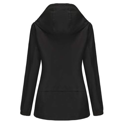 MODFUL Damen Leichte Windjacke mit Kapuze, Packbare Jacke mit Taschen für Frühling, Sommer und Herbst (Schwarz, M)