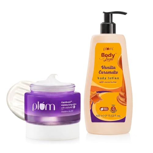 Image of Plum CeraSense Ceramide & Peptide Moisturizing Creme 50g + BodyLovin' Vanilla Caramello Body Lotion 400ml | Barrier Care & Deep Hydration