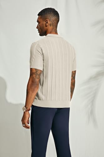 PJ PAUL JONES Mens Polo Shirts Textured Knit V-Neck Summer Shirts