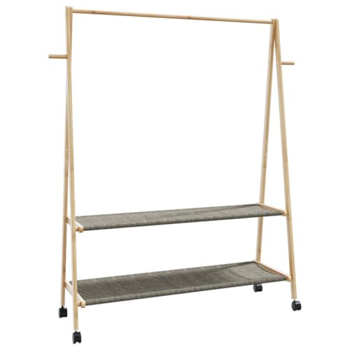 Runheo Porte-vêtements en bambou 132 x 45,5 x 155,5 cm avec étagères, roues, tringle à vêtements et étagère à chaussures, porte-manteau pour couloir,...
