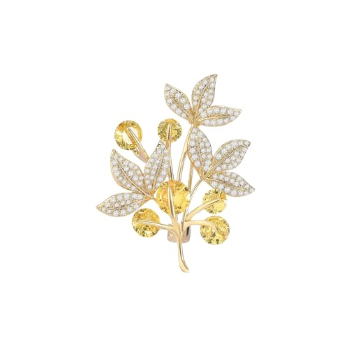 Image of Rhinestone Leaf Brooch Pins - Crystal & Gold-plated Lapel Pin Jewelry for Women - Birthday Gift for Wife or Friends