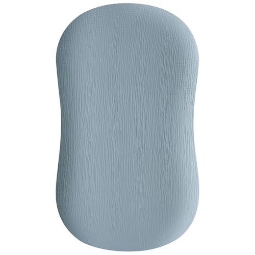 Image of Konssy Muslin Baby Lounger Cover 1 Pack, 100% Cotton Newborn Lounger Sheets, Soft and Breathable Baby Nest Slipcover, Cover Only (Blue)
