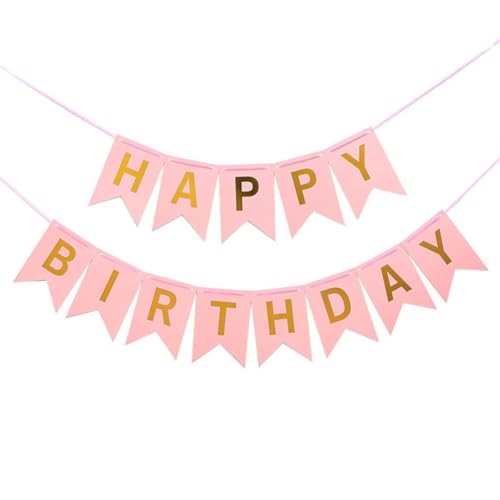 Pink Birthday Banner Kids Party Decor Supplies with Happy Birthday Banner Sign .Birthday Bunting Decorations for Girls