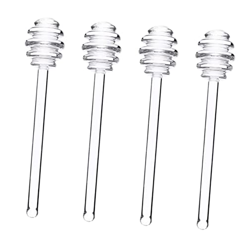 COLLBATH 4pcs Honey Stirrer Mini Honey Jars Honey Serving Dipper Honey Dippers Server Drink Stirrers Drizzle Spoon for Syrup Honey Jar Dispenser Honey Spoon Rod Glass Transparent re-usable