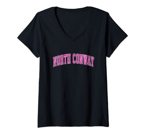 Mujer North Conway New Hampshire NH Diseño deportivo vintage rosa Camiseta Cuello V