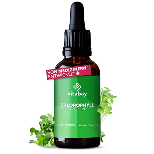 Vitabay Chlorophyll Tropfen 100ml - 400mg Liquid Chlorophyll flüssig aus Weizengras Alfalfa und Chlorella - Moderne Chlorophyllin-Formulierung mit Kupfer für hohe Stabilität & Aufnahmefähigkeit
