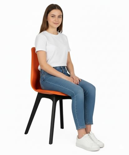 Image of Modern Bar Stool with Black Spider Legs, Orange Seat, Contemporary Design, Indoor Dining Chair