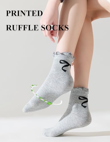 Image of Womens Ruffle Crew Socks Vintage Patterned Ankle Casual Fashion Dress Sock Cute Lettuce Floral Socks 5 /6 Pack