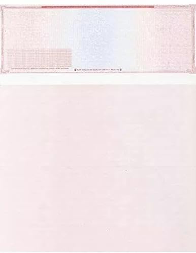 for 25 Blank Check Stock Paper 'High Security' - Check On Top - Red/Blue Mazed