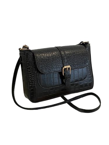 Women's Crocodile Embossed Square Shoulder Handbags Zipper Flap Crossbody Bags Commute Purse