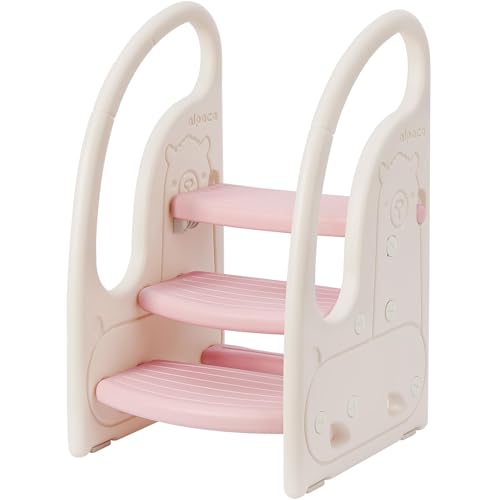 Onasti Tritthocker für Kinder, Dreistufiger Höhenverstellbar Tritt-Schemel Kinderschemel für Baby, Bequemer Handslauf, Multifunktion, Anti-Rutsch, Ab ca. 1.5 bis ca. 6 Jahre -, (Rosa)