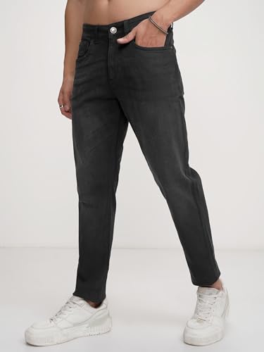 Image of Highlander Mens Tapered Fit Denim Jeans for Man |Jeans Pant Cropped Length|Mid-Rise|Stylish Casual Wear with Stretchable Fabric