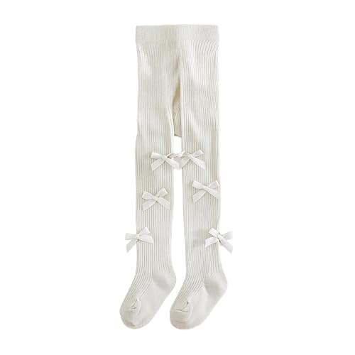 Image of VIKITA Girls Ribbed Tights with Bow - Soft Daily Knitted Leggings