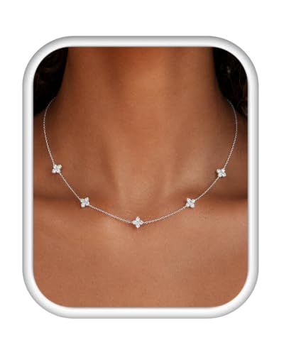 Image of SmileBelle Dainty Silver Necklace for women Simulated Diamond Necklace