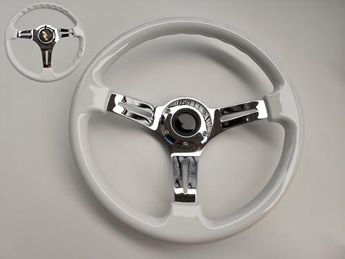 Image of Ydzwavui Lighting - 14" 350MM White Steering Wheel with Horn Button For Polaris Slingshot RZR UTV Boat Without Adapter/no Quick Release