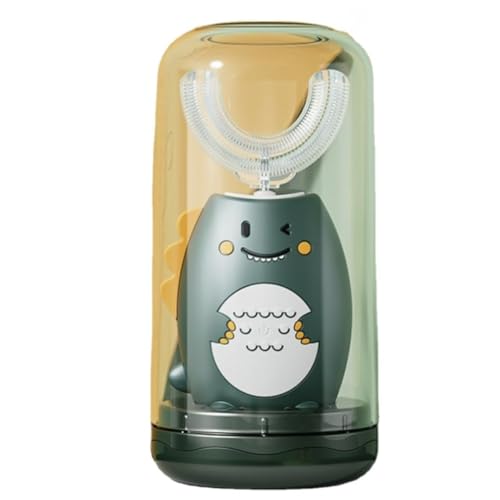 Jirrtco 子供用超音波電動歯ブラシ-3つのクリーニングモードを備えた360°U字型自動歯ブラシ、子供用シリカUSB充電歯ブラシ(2?6歳)内蔵の紫光消毒機能 (濃い緑色)