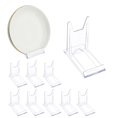 CANGCANG 10Pcs Acrylic Plate Stands, Clear Display Stand Adjustable - Extra 2Pcs Free! Multifunctional Easel Holder for Photos, Place Cards, Phones, Books, Wedding Decor (6 x 11.2 x 10.5cm)