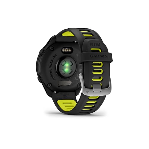 Image of Garmin Forerunner 170 Music, GPS Running Smartwatch, Advanced Training Metrics and Recovery Insights Plus Music Storage, Black with Black /Amp Yellow Band