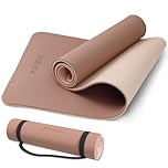 PAIDU Non-Slip Anti-Tear Extra Thick POE Yoga Mat - 183x61x10cm, All Ages, Carry Strap - Yoga, Pilates & Fitness (Brown+Apricot)