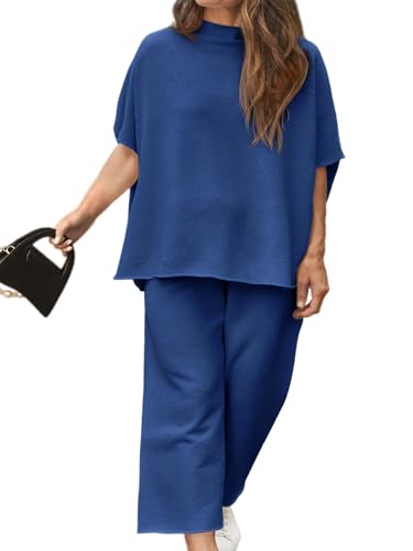 Image of Beautife Women's Plus Size 2 Piece Outfits 3 /4 Batwing Sleeve Capelet Crew Neck Pullover Top Wide Leg Pants Lounge Set