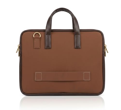 Image of Laptop Bag for Men, Brown, Faux Leather Trim, Multiple Compartments, Professional Briefcase