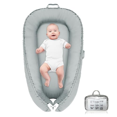 Image of Baby Lounger for Newborn,Infant Lounger Baby Nest Cover for Babys,100% Cotton Breathable & Soft Baby Lounger Newborn Essentials for Baby 0-12 Months,Co Sleeper for Baby in Bed (Light Grey)