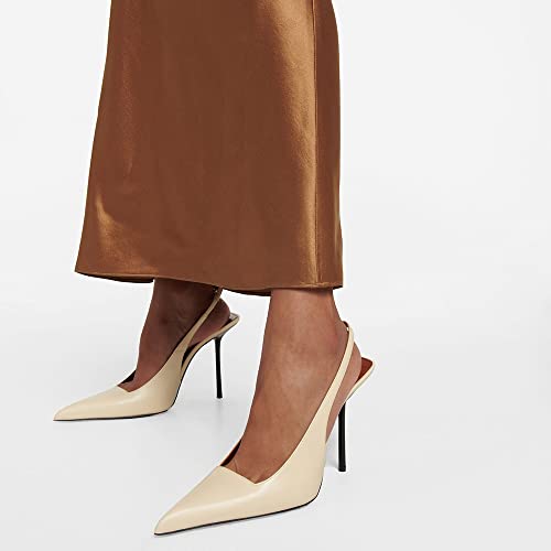 Image of THESHY Women's Pointed Toe High Stiletto Heels Slingback Stretch Slip-on Pumps Backless Patent Leather Fashion Dress Shoes for Women