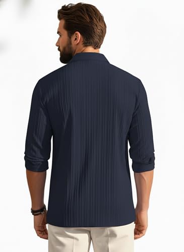 Image of Amazon Brand - INKAST Men's Casual Button Down Shirts Long Sleeve Linen Shirt Fashion Textured Beach Summer Shirt