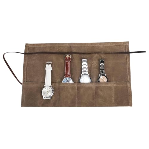 Image of Travel Watch Roll Organizer with 6 Slots Handmade Watch Travel Case Roll-up Watch Organizer Storage Box Jewelry Roll Watch Travel Pouch Waxed Canvas Easy Carry On Watchlover Storage Gift for Men