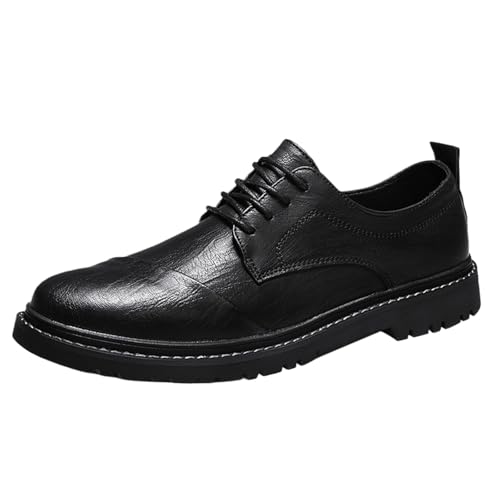 Mens Leather Cap Toe Causal Oxfords Vintage Round Toe Comfort Lug Sole Classic Lace-Up Business Formal Derby Sneakers Shoes for Wedding Party Fashion Office Work Daily
