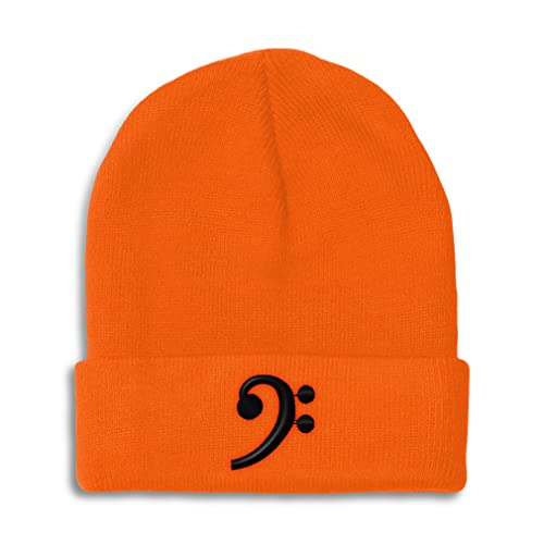 Beanies for Men Black Bass Clef Black Embroidery Music Black Bass Clef Winter Hats for Women Acrylic Skull Cap 1 Size Orange Design Only