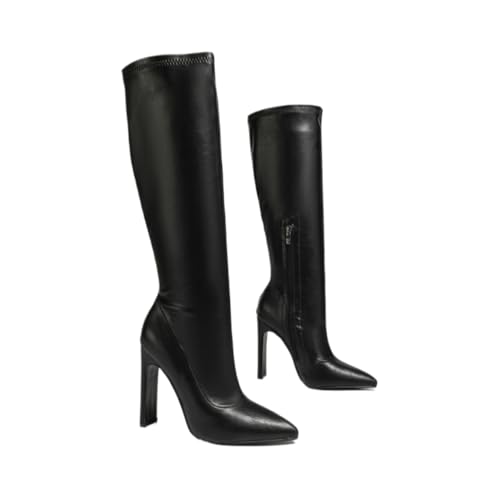 Women's Black Shoes, Fashionable Solid Color Heeled Knee Boots, Elegant Formal Pointed Toe High Heels Trending for Daily Wear, Comfort Footwear for Fall & Winter, Gift for Her Business Office