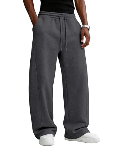 Image of Men's Baggy Sweatpants Cotton Fleece Wide Leg Lounge Sweat Pants Drawstring Waist Jogging Pants with Pockets